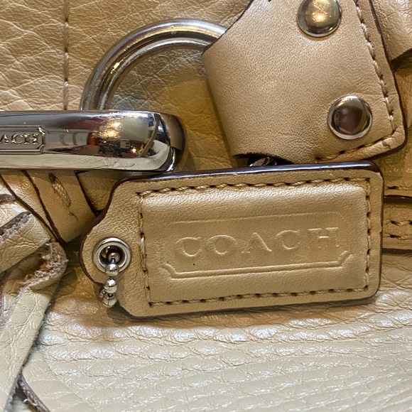 Coach Hampton Cream Leather Carryall Satchel Tote Handbag Braid Pebble F13084 - Picture 12 of 16